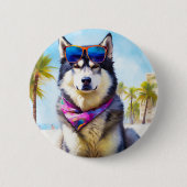 Alaskan Malamute op Beach, zomercadeau Ronde Button 5,7 Cm (Voorkant)