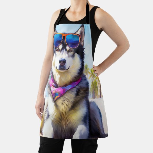 Alaskan Malamute op Beach, zomercadeau Schort (Insitu)