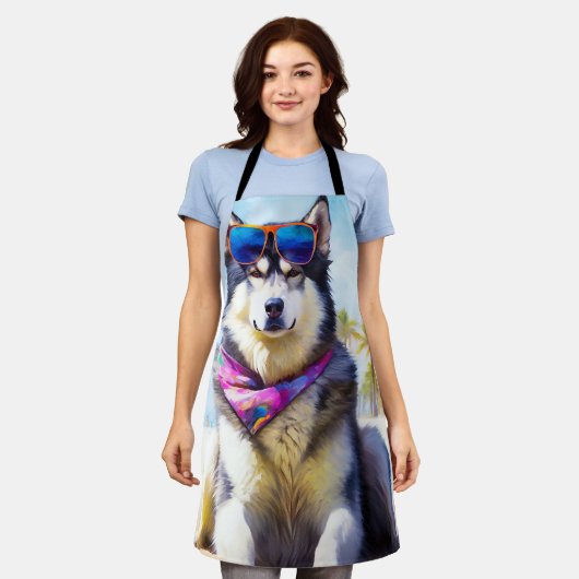 Alaskan Malamute op Beach, zomercadeau Schort (Gedragen)