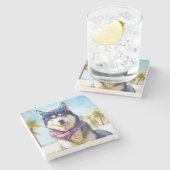 Alaskan Malamute op Beach, zomercadeau Stenen Onderzetter (Zijkant)