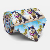 Alaskan Malamute op Beach, zomercadeau Stropdas (Opgerold)