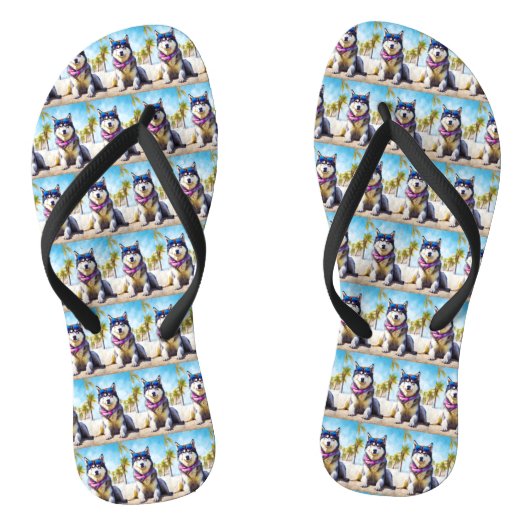 Alaskan Malamute op Beach, zomercadeau Teenslippers (Voetbed)