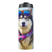 Alaskan Malamute op Beach, zomercadeau Thermosbeker (Voorkant)