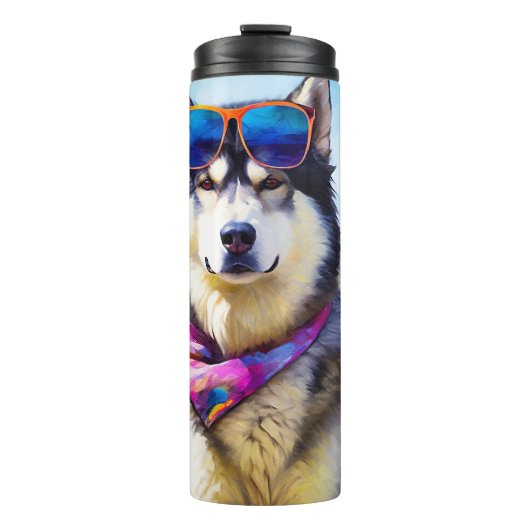 Alaskan Malamute op Beach, zomercadeau Thermosbeker (Voorkant)