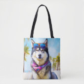 Alaskan Malamute op Beach, zomercadeau Tote Bag (Voorkant)
