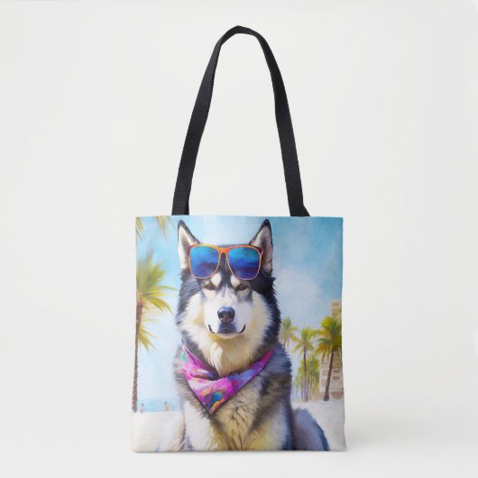 Alaskan Malamute op Beach, zomercadeau Tote Bag (Voorkant)