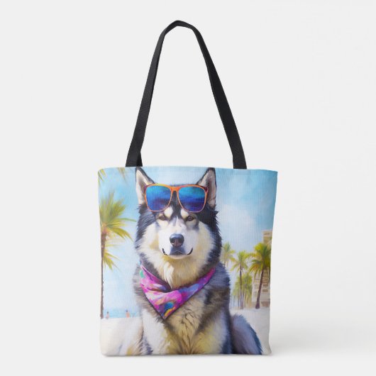 Alaskan Malamute op Beach, zomercadeau Tote Bag (Achterkant)