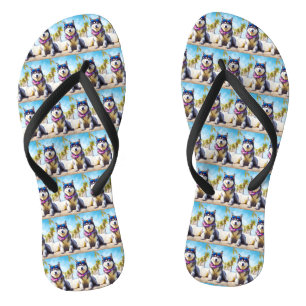 Alaskan Malamute op het strand, zomer cadeau Teenslippers
