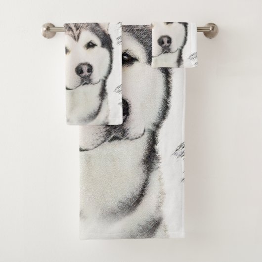 Alaskan Malamute Painting - Cute Original Dog Art Bad Handdoek (Insitu)