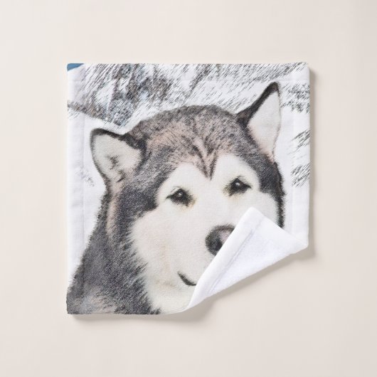 Alaskan Malamute Painting - Cute Original Dog Art Bad Handdoek (Wasdoekje)