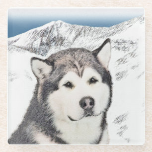Alaskan Malamute Painting - Cute Original Dog Art Glazen Onderzetter
