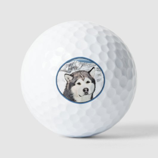 Alaskan Malamute Painting - Cute Original Dog Art Golfballen (Voorkant)