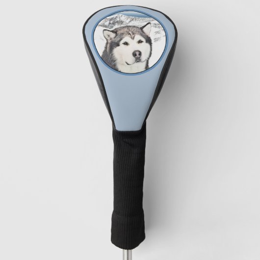 Alaskan Malamute Painting - Cute Original Dog Art Golfheadcover (Voorkant)