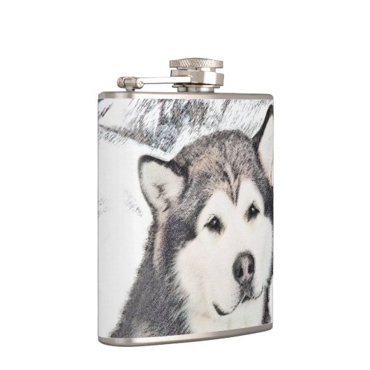 Alaskan Malamute Painting - Cute Original Dog Art Heupfles (Rechts)