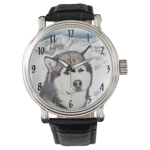 Alaskan Malamute Painting - Cute Original Dog Art Horloge