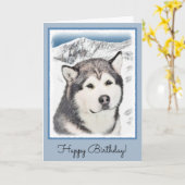 Alaskan Malamute Painting - Cute Original Dog Art Kaart (Gele Bloem)