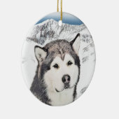 Alaskan Malamute Painting - Cute Original Dog Art Keramisch Ornament (Rechts)