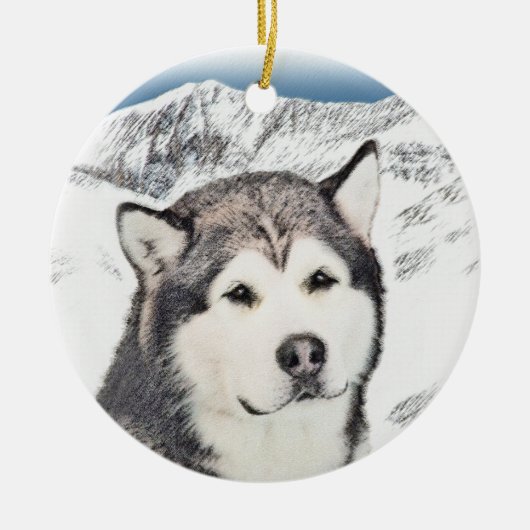 Alaskan Malamute Painting - Cute Original Dog Art Keramisch Ornament (Voorkant)