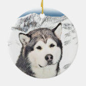 Alaskan Malamute Painting - Cute Original Dog Art Keramisch Ornament (Achterkant)