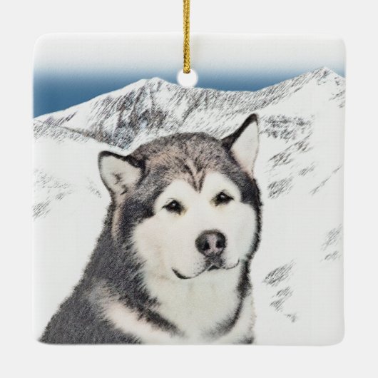 Alaskan Malamute Painting - Cute Original Dog Art Keramisch Ornament (Achterkant)