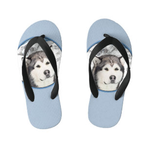 Alaskan Malamute Painting - Cute Original Dog Art Kinder Teenslippers