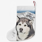 Alaskan Malamute Painting - Cute Original Dog Art Kleine Kerstsok (Achterkant)