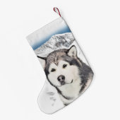 Alaskan Malamute Painting - Cute Original Dog Art Kleine Kerstsok (Achterkant (Hangend))