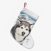 Alaskan Malamute Painting - Cute Original Dog Art Kleine Kerstsok (Voorkant (Hangend))