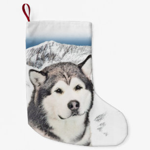 Alaskan Malamute Painting - Cute Original Dog Art Kleine Kerstsok