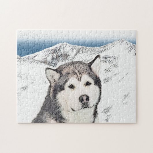 Alaskan Malamute Painting - Cute Original Dog Art Legpuzzel (Horizontaal)
