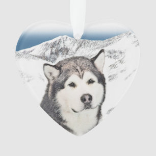 Alaskan Malamute Painting - Cute Original Dog Art Ornament