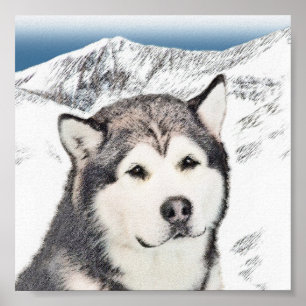 Alaskan Malamute Painting - Cute Original Dog Art Poster