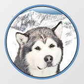 Alaskan Malamute Painting - Cute Original Dog Art Raamsticker (Vel)