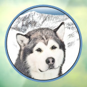 Alaskan Malamute Painting - Cute Original Dog Art Raamsticker (Vel 3)
