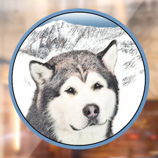 Alaskan Malamute Painting - Cute Original Dog Art Raamsticker (Vel 2)