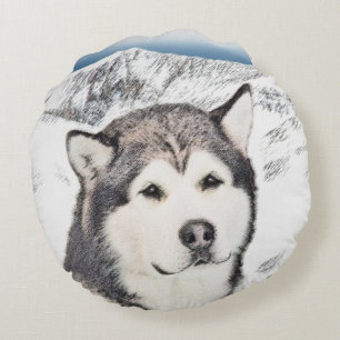 Alaskan Malamute Painting - Cute Original Dog Art Rond Kussen