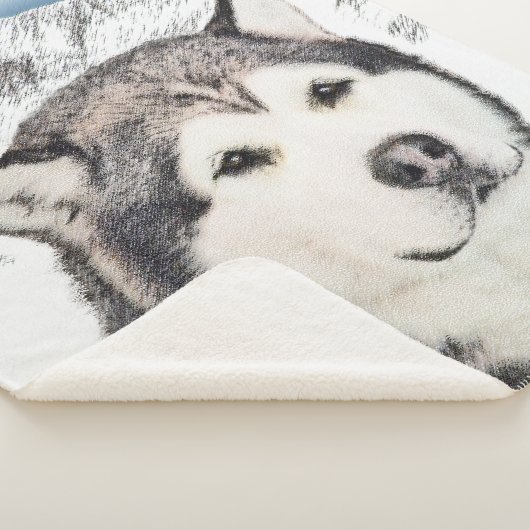 Alaskan Malamute Painting - Cute Original Dog Art Sherpa Deken (3/4)