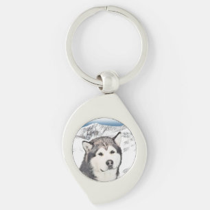 Alaskan Malamute Painting - Cute Original Dog Art Sleutelhanger