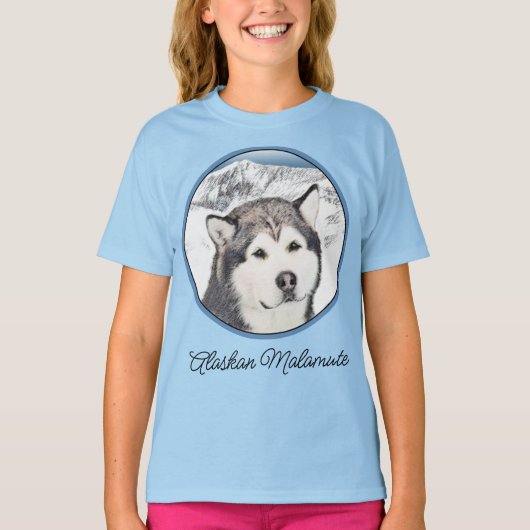 Alaskan Malamute Painting - Cute Original Dog Art T-shirt (Voorkant)