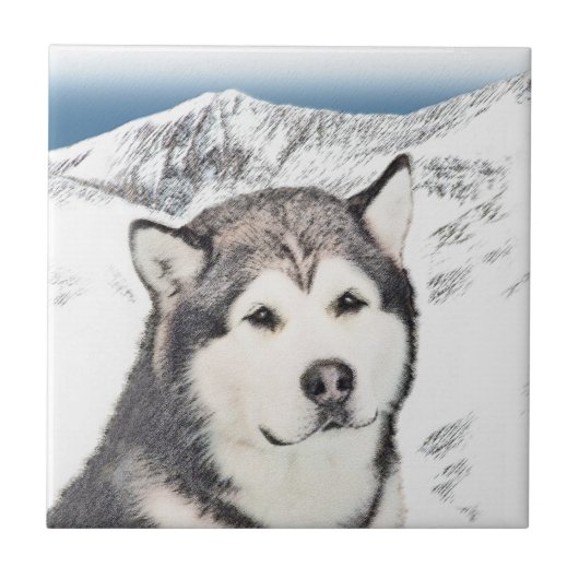 Alaskan Malamute Painting - Cute Original Dog Art Tegeltje (Voorkant)