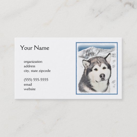 Alaskan Malamute Painting - Cute Original Dog Art Visitekaartje (Voorkant)