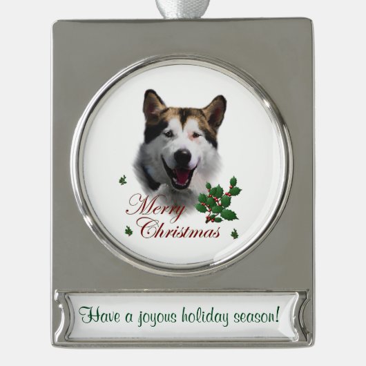 Alaskan Malamute Persoonlijke Kerstmis Verzilverd Banner Ornament (Voorkant)