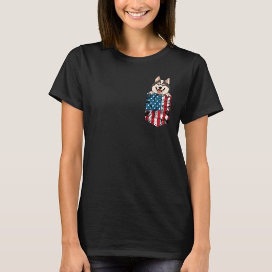 Alaskan Malamute Pocket 4th van juli Amerikaanse v T-shirt (Voorkant)