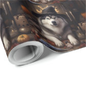 Alaskan Malamute Pumpkins Halloween Scary Cadeaupapier (Rol Hoek)