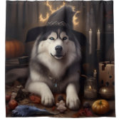 Alaskan Malamute Pumpkins Halloween Scary Douchegordijn (Voorkant)