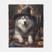 Alaskan Malamute Pumpkins Halloween Scary Fleece Deken (Voorkant)