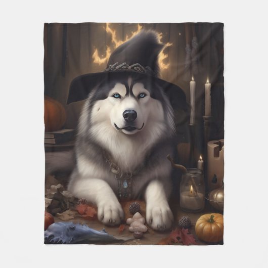 Alaskan Malamute Pumpkins Halloween Scary Fleece Deken (Voorkant)