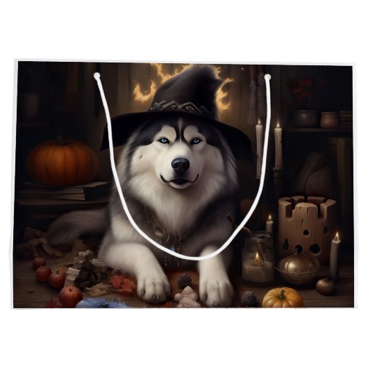 Alaskan Malamute Pumpkins Halloween Scary Groot Cadeauzakje (Achterkant)