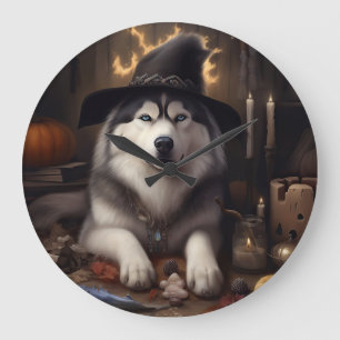 Alaskan Malamute Pumpkins Halloween Scary Grote Klok
