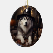 Alaskan Malamute Pumpkins Halloween Scary Keramisch Ornament (Rechts)